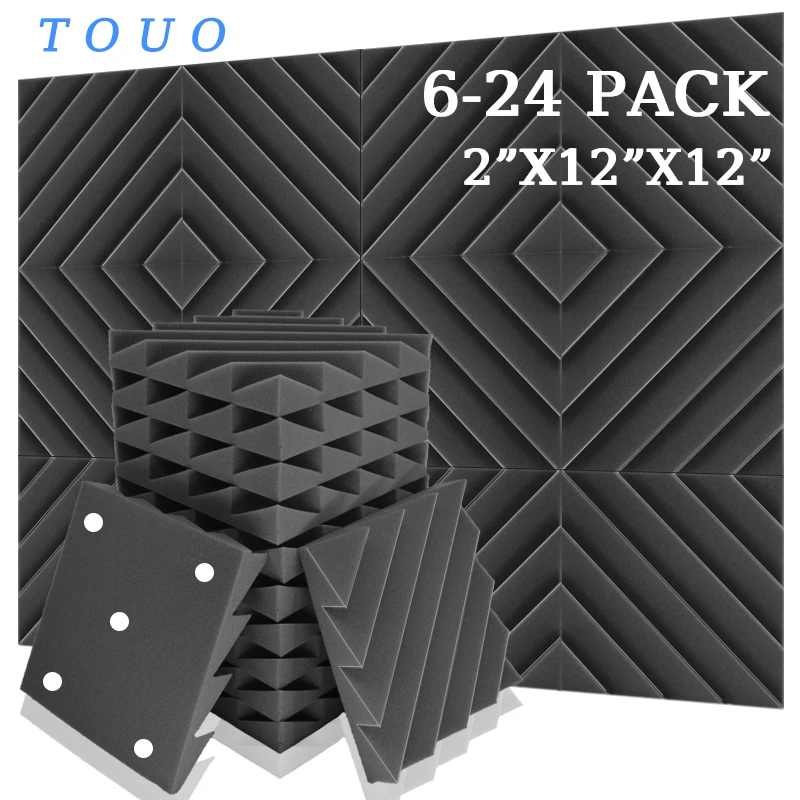 

TOUO Sound Insulation Ceiling 6-24Pack Diamond Groove Sponge Wall Soundproofing Absorbing Material High Density Acoustic Foam