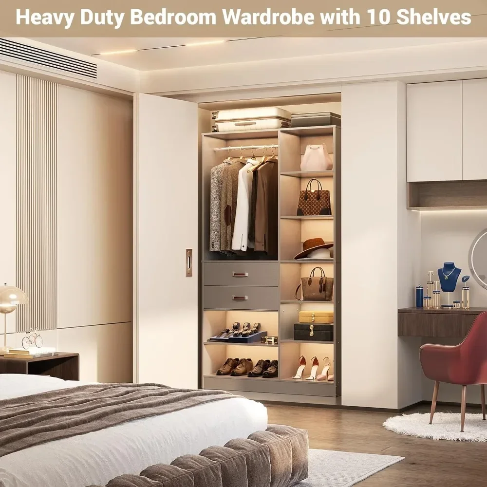 Freestanding Closet System, 40 Inches Stand-Alone Wardrobe with 10 Shelves, 80'' Height Adjustable Cloth Garment Rack