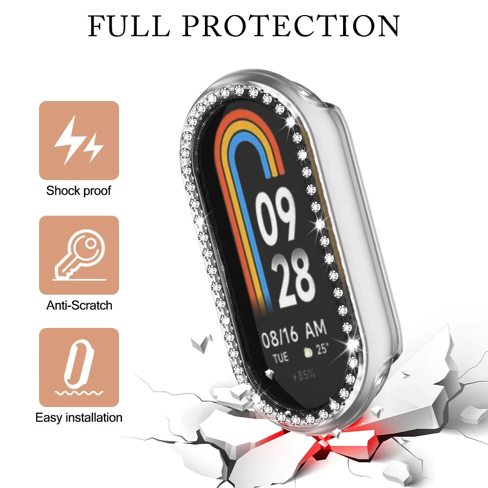 Diamond Case for Xiaomi Mi Band 8 Hollow PC Sports Watch Screen Protective Case Bumper Shell for MI Band 8 Watch Accessories