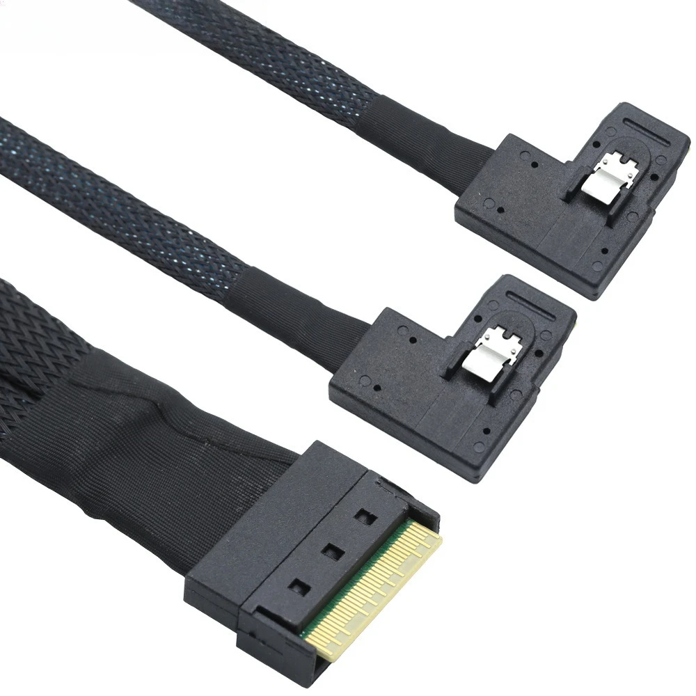 PCIE GEN 4 SlimSAS 8654 8i to 2 SAS SFF-8087 left bend server internal cable