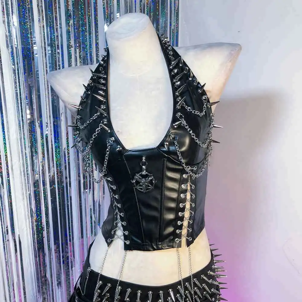 

Grunge Chain DIY Emo Hand Made Punk Rock Y2K TOPS Teen Kawaii E-Girls 20256 Studded Rivet Goth Eco 90s Gothic Tank Harajuku