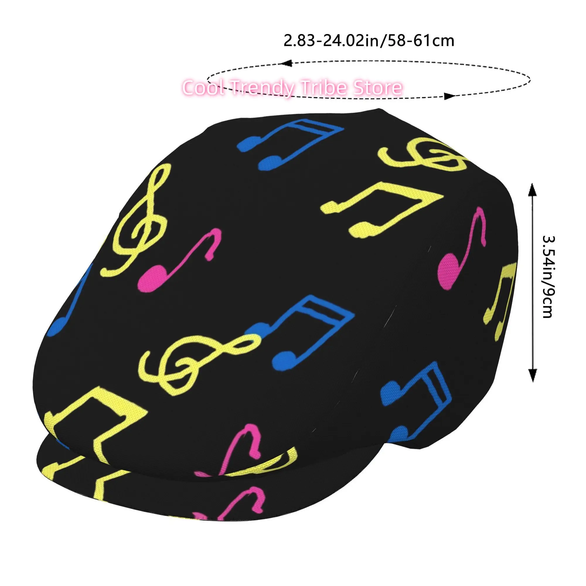 1pc of Neon Music Note Design Black Patterned Art Full Face Print Beret, a Stylish Newsboy Cap Suitable for Both Genders, Perfec