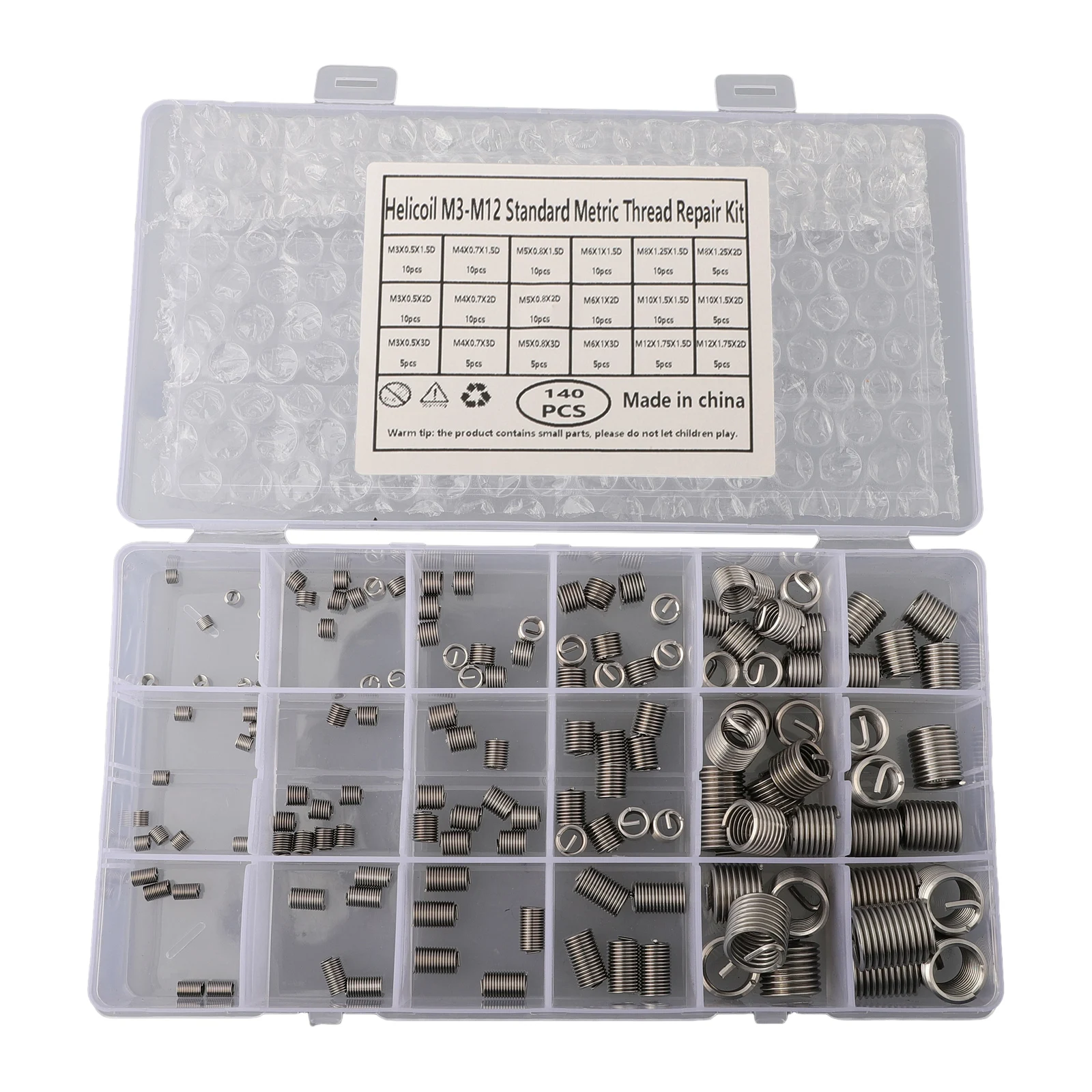 

M3-Thread Repair Kit High Strength Long Lifespan Stainless Steel Standard Drill Bits 140Pcs Insert Rethread Set