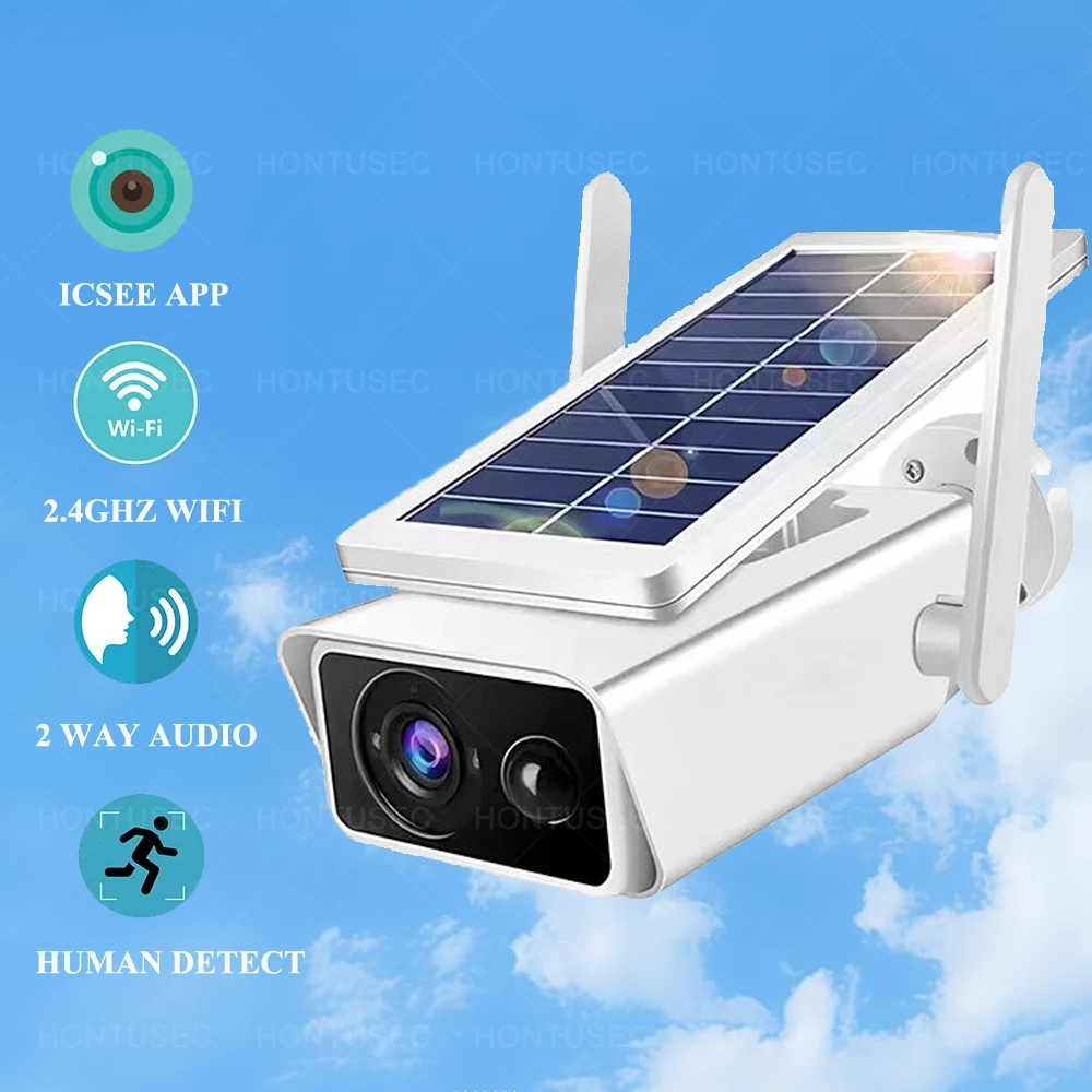 

HONTUSEC FHD 2K 4MP Solar Battery WiFi Camera Outdoor Surveillance Security Camera IP66 PIR Alarm Night Vision CCTV IP Camera