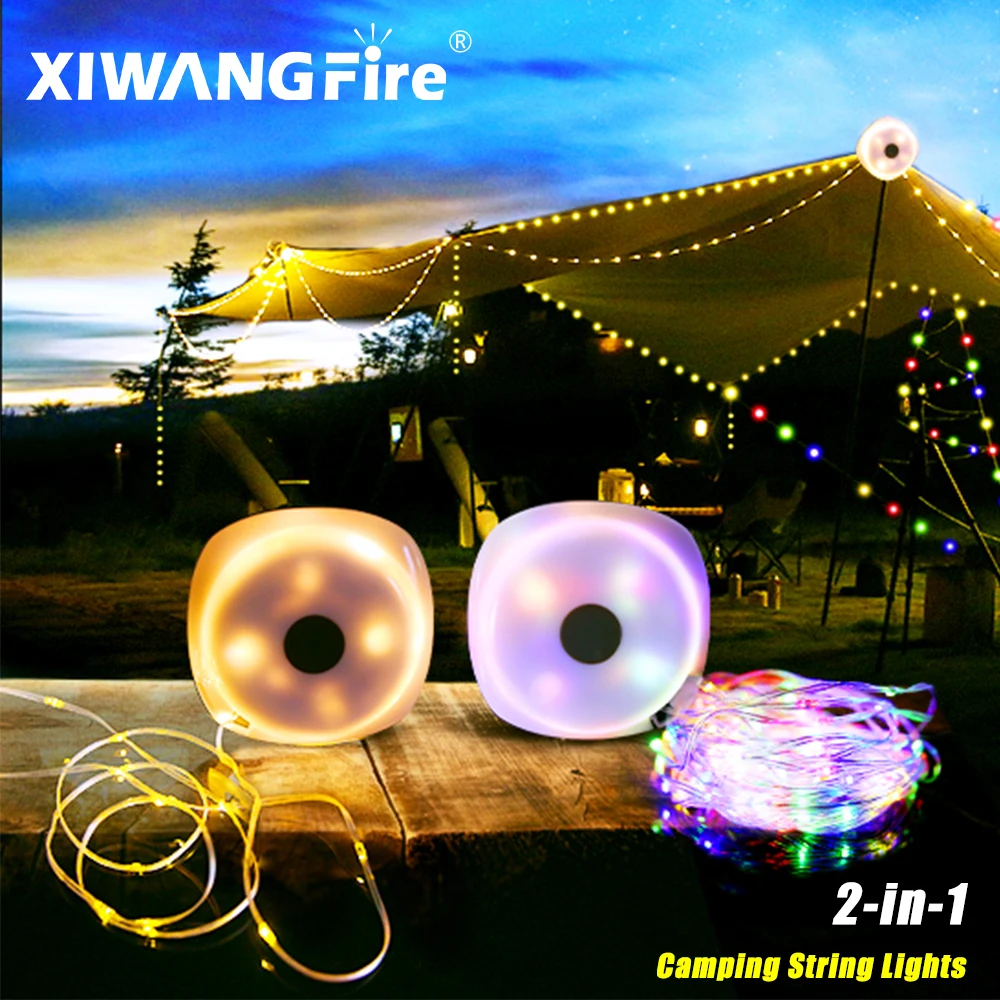 Camping String Lights,33Ft Light with Lanterns (2 in 1 Design),Camping Lights 2000mAh,IPX6 Waterproof,Rechargeable Flashlights