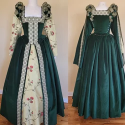 Green Tudor Elizabethan Costume Women Historical Royal Court Tudor Queen Costume Medieval Dress Vintage Renaissance Ball Gown