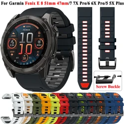 22 26mm Screw Buckle Silicone Watch Straps For Garmin Fenix FE 8 47 51mm 7 7X Pro 6 6X 5 5X QuickFit Band Epix Pro Gen 2 47 51mm
