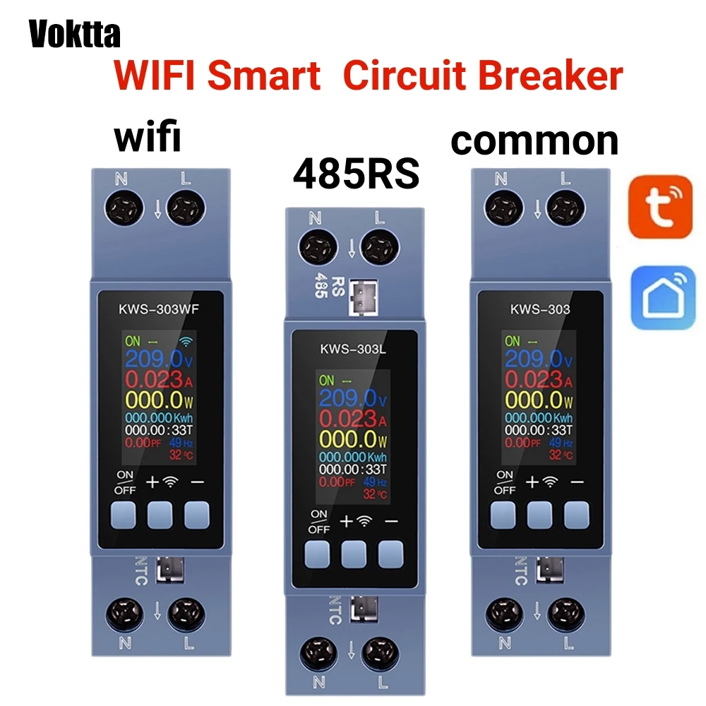 Voktta KWS-303 40A Tuya WIFI مفتاح ذكي قطاع دارة LED مقياس الطاقة كيلوواط ساعة مقياس الطاقة الموقت التتابع التحكم عن بعد الحياة الذكية