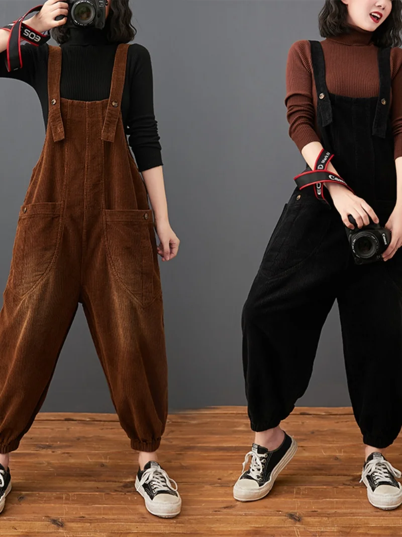 Cord-Haremshose mit großen Ketten, Frühling und Herbst, lange Hose mit hoher Taille, Pendelfreundlich, Farbe in Übergröße