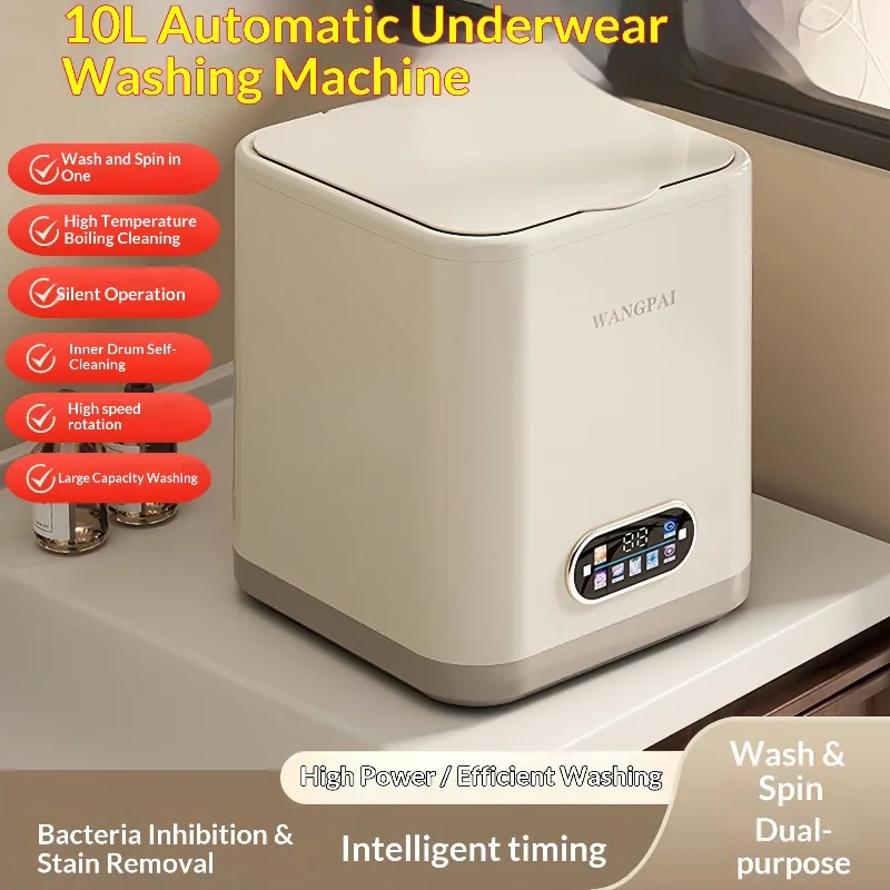 

Портативная мини-стиральная машина-сушилка 10 л с автоматической стиркой, высокотемпературной стерилизацией и отжимом для нижнего белья и носков, белая, для общежития