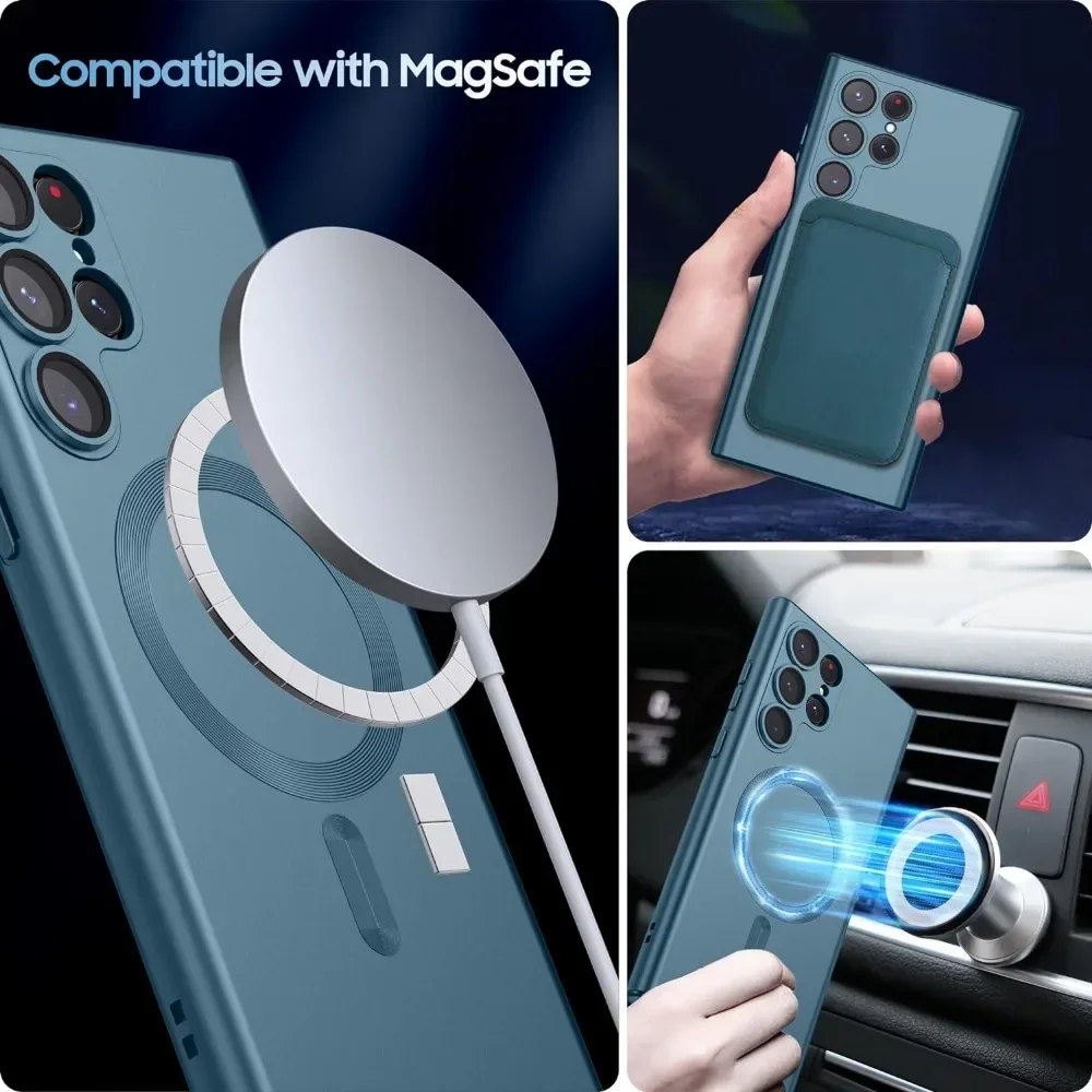 Luxe Matte Magsafe Case Voor Samsung Galaxy S24 Ultra S22 S23 FE S21 Plus Bumper Shockproof Soft Cover Camera Lens protector