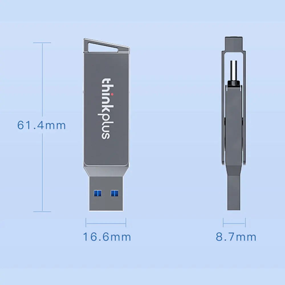 레노버 씽크플러스 USB 3.2 C타입 플래시 드라이브, 듀얼 포트 U 디스크, 회전식 금속 USB 스틱, 32GB, 64GB, 128GB, 256GB, OTG MU251