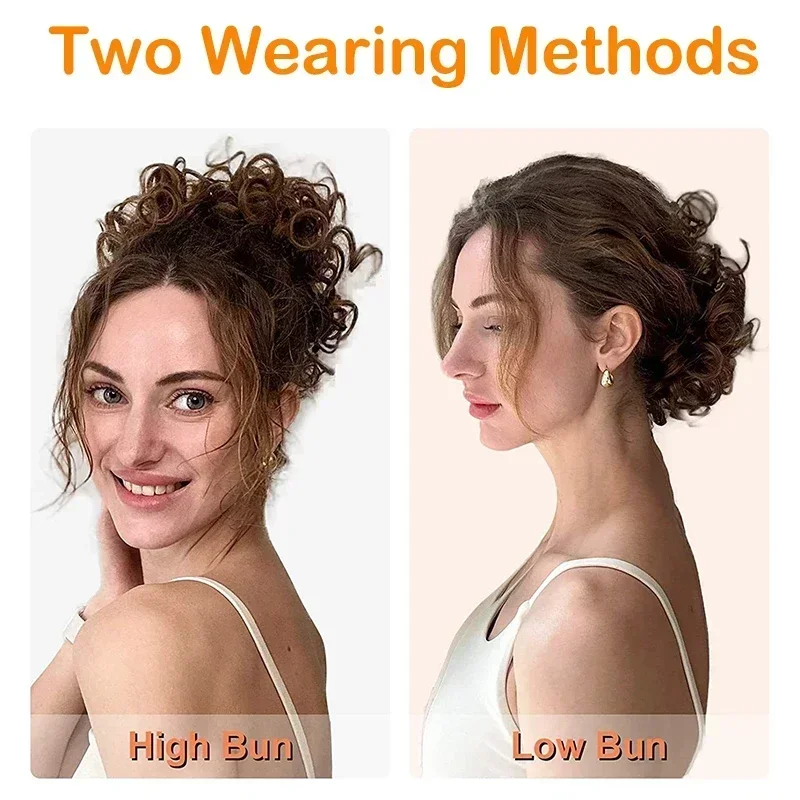 Synthetic Short Messy Curly Hair Bun for Women Wave Elastic Drawstring Hair Buns Ponytail Puffy Curly Fake Hairpiece Extensions