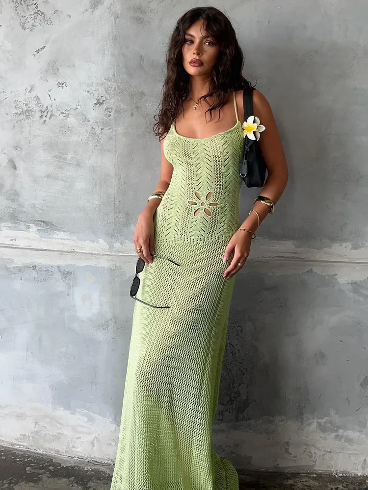 

Knitted Summer Holiday Long Beach Wrap Maxi Elegant Dress Women Hollow Out Off Shoulder Evening Party Fashion Club Dress