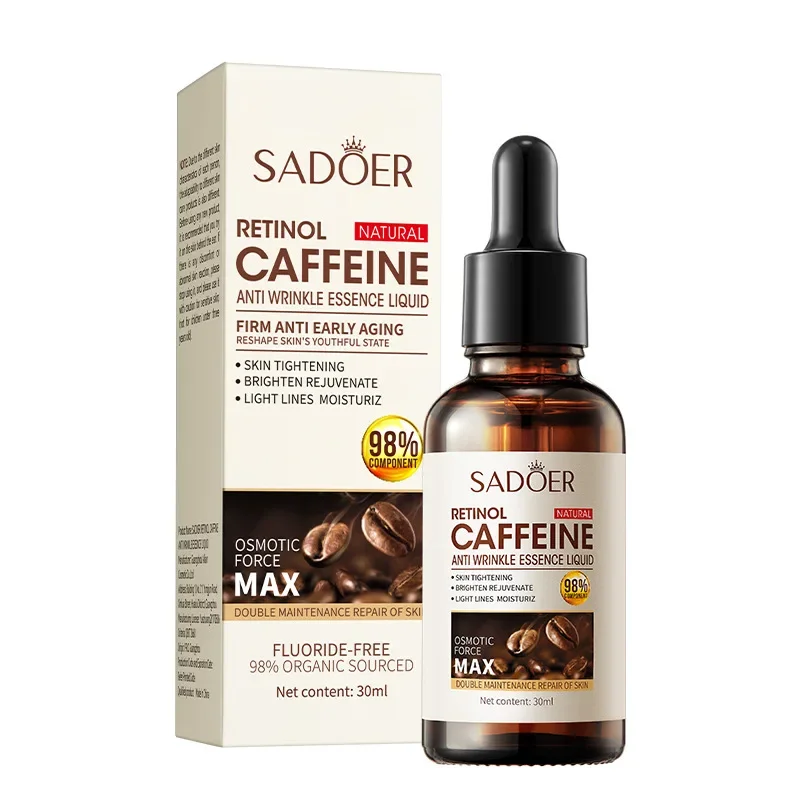 SADOER-Sérum pour le visage à la caféine rétinol, rétrécit les pores, peeling sec, hydratant, éclaircissant, soins pour la peau du visage