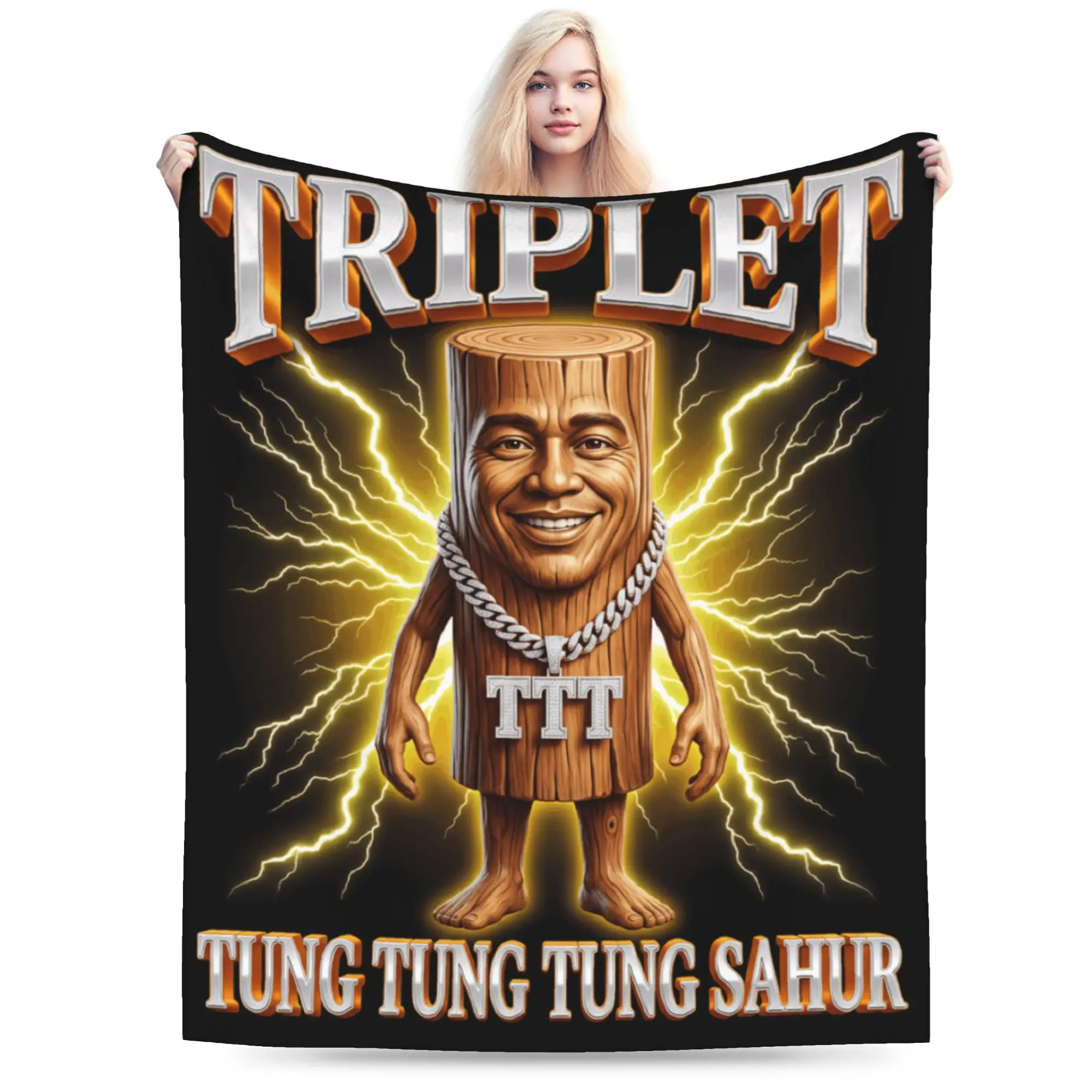 Triplet Tung Sahur TTT Funny Internet Meme Flannel Blankets Girl Warm Throw Blanket Winter Home Decor Bedspread Sofa Bed Cover