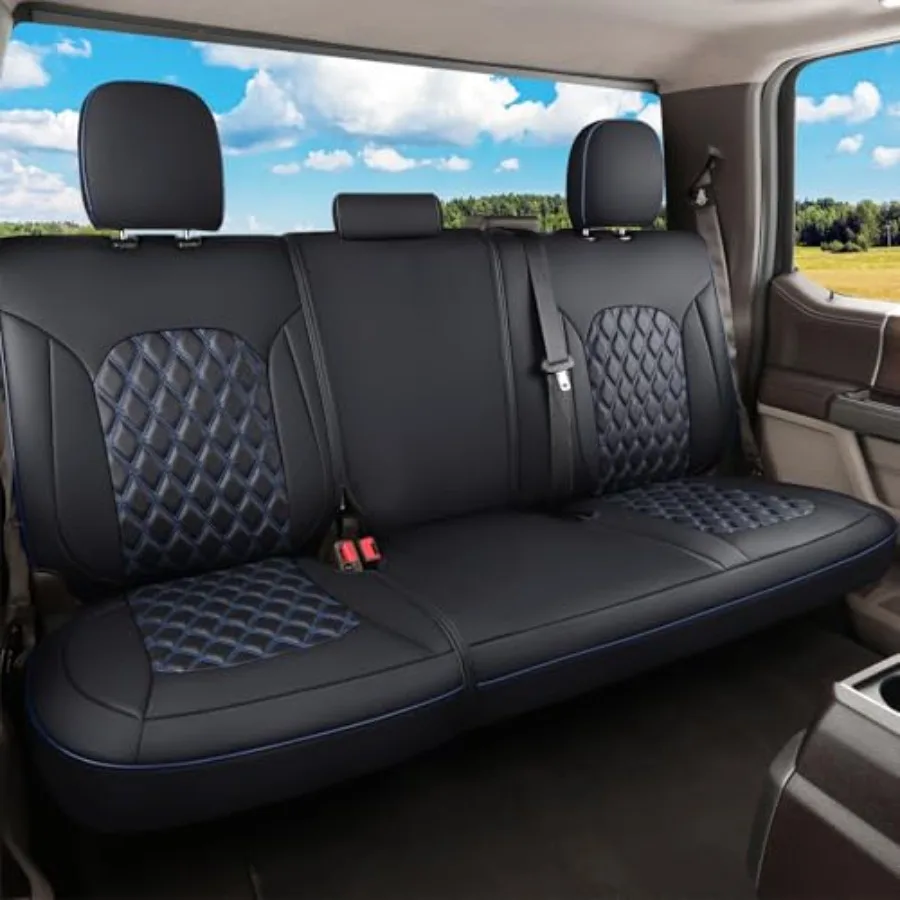 

Rear Seat Covers for 3rd Gen Toyota Tacoma 2016-2023 Double Crew Cab Black and Blue Leather Automotive Car Seat Cover Back Row