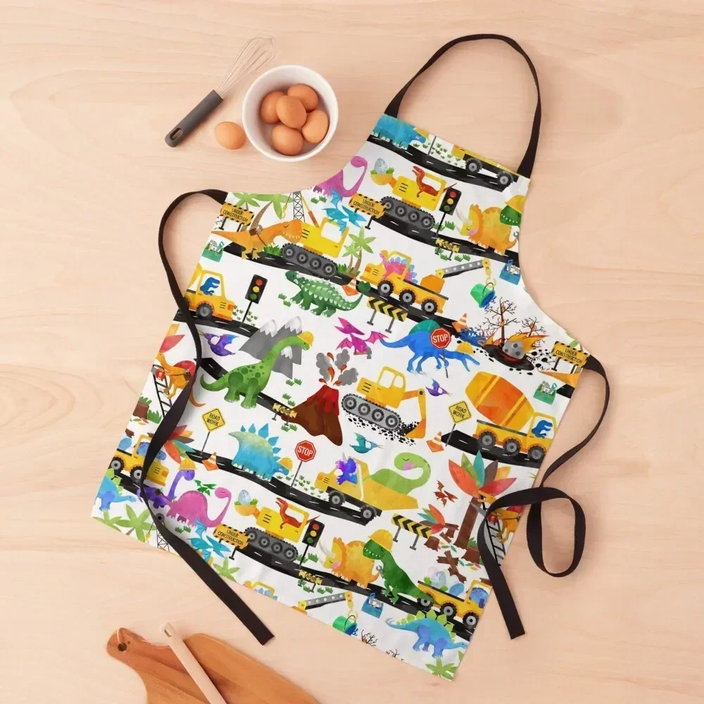 

Watercolor Dinosaur Road Crew Construction Apron Cute Kitchen Accessories cook wear Home and kitchen products Apron