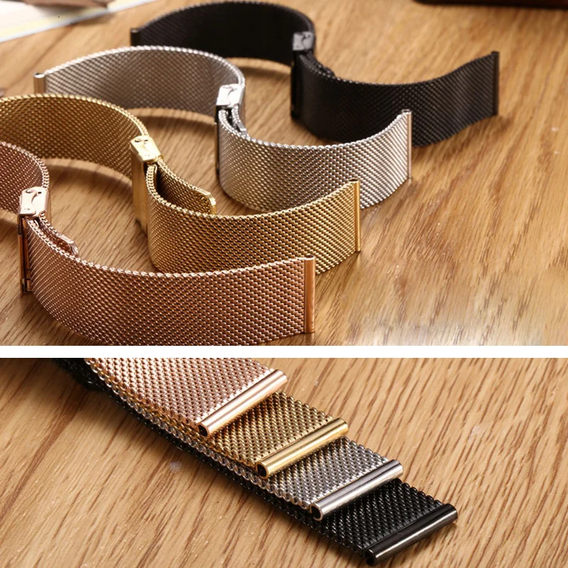 8mm 10mm 12mm 14mm 15mm 16mm 20mm 24mm Stainless Steel Watch Strap Straight End Bracelet Mesh Buckle Milanese Loop Band