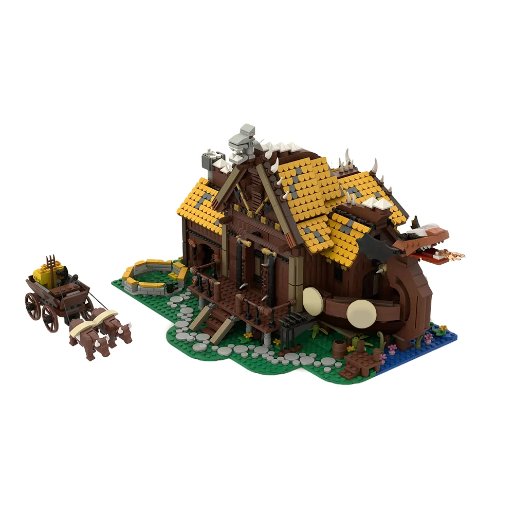 BuildMOC Farm Medieval Viking House Ship Boat Building Block Kit Dragon Longship Architecture Dragon Ship Construction Brick Toy