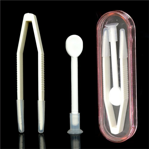 Portable Contact Lens Inserter Remover Soft Tip Tweezer Stick Tool Case Set