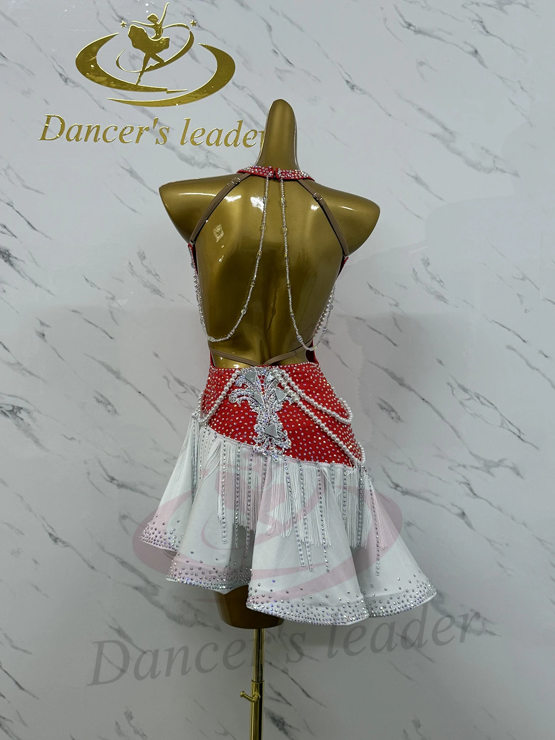 Latin Dancers, Adults, Children, High-End Customized Pearl String Flower Costume, Tango Samba AB Stone Performance Dress