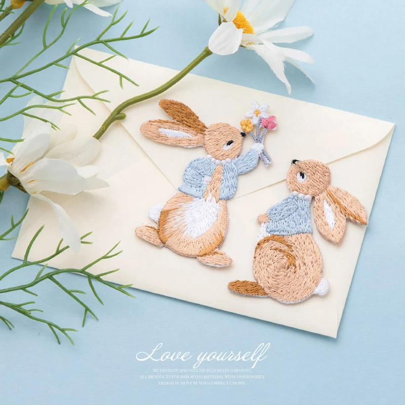 Ins Cute Rabbit Embroidery Iron on Patches for Clothing  Mending Hole Fashion Easter Decoration Cartoon Children Bag Hat Sticker