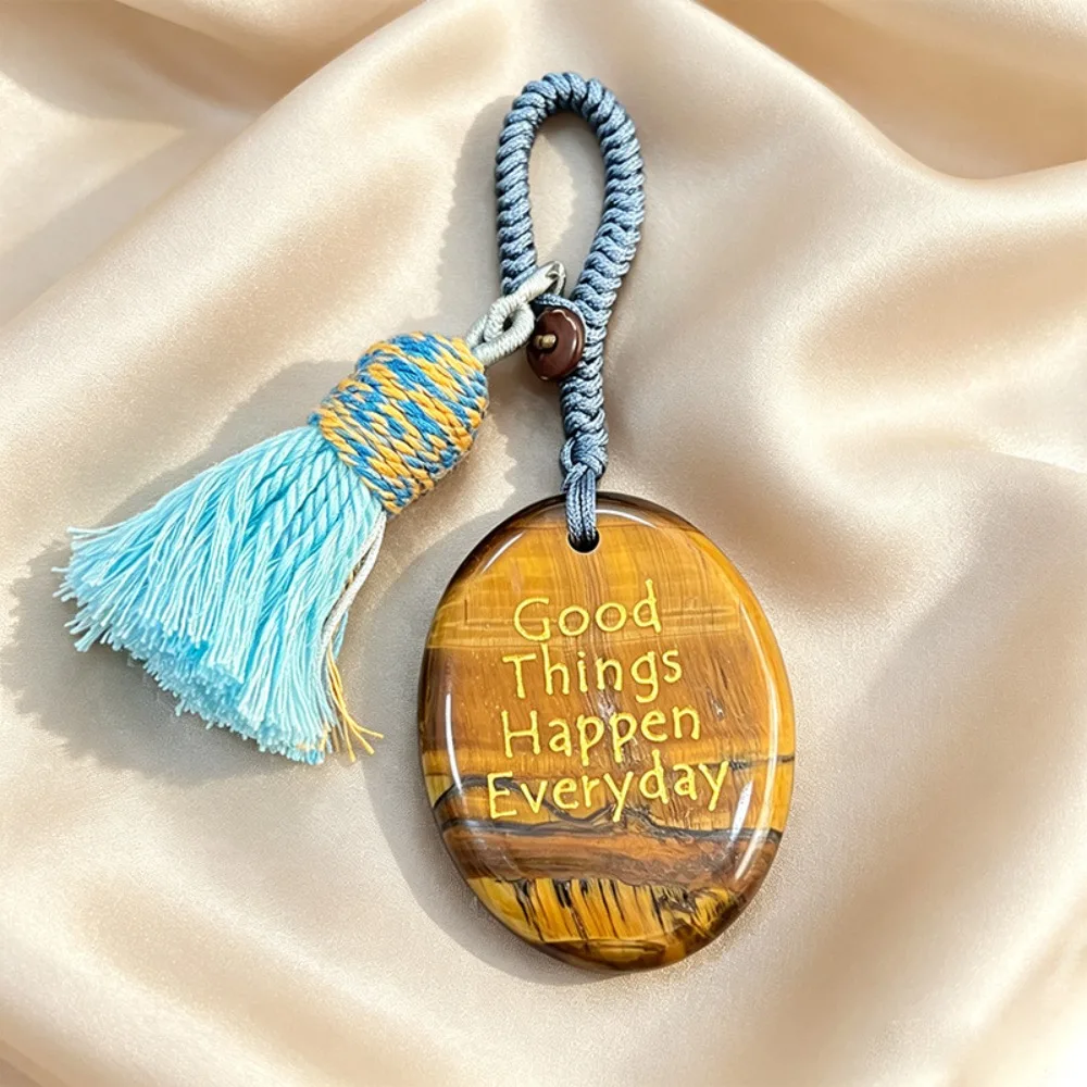 Good Things Happen Everyday Natural Crystal Thumb Worry Stone with Colorful Tassels Handbag Backpack Home Decor Hanging Ornament