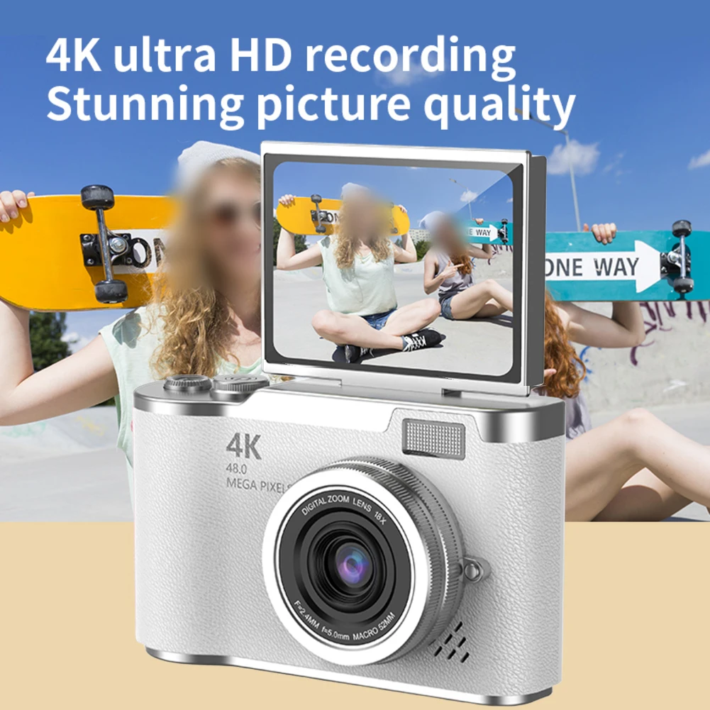 

4K Digital Camera with 48MP Flip Up 180 Degree Screen and 8X Zoom for Capturing Photos and Videos in Various Settings