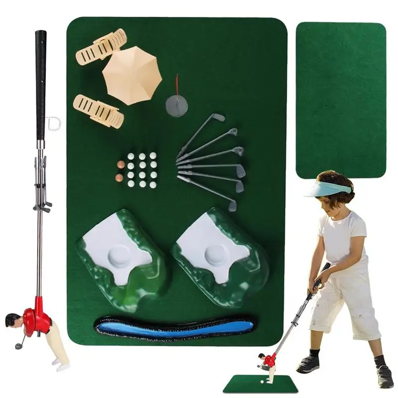 Mini Golf Set Kids Game with Clubs Portable Golf Practice Hitting Mat and Golf Ball Game Play Set for Backyard Garden