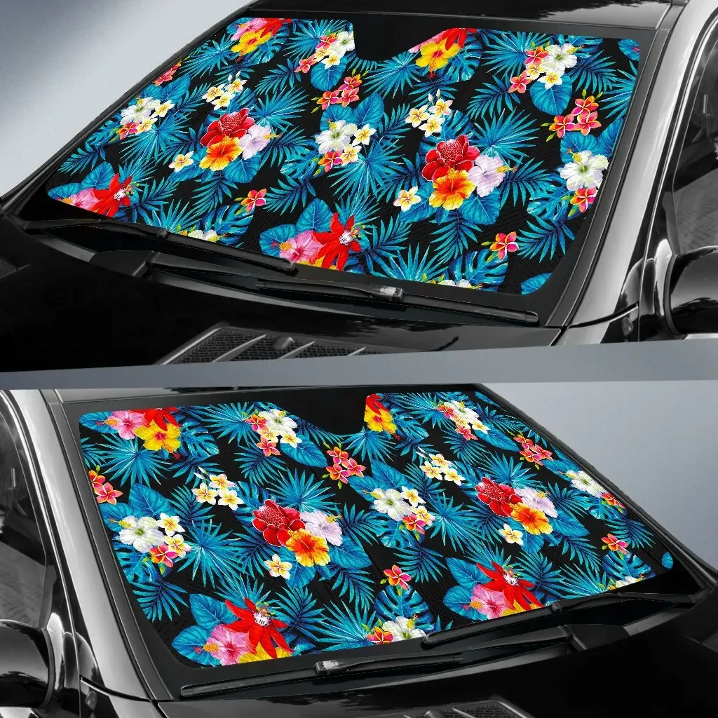 Turquoise Tropical Hawaii Pattern Print Car Sun Shade