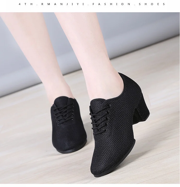 Women's Mesh Latin Teacher Dance Shoes 3.5/5cm Block Heel Lace Up Breathable Ballroom Salsa Sneaker Training Party Dancing Shoes
