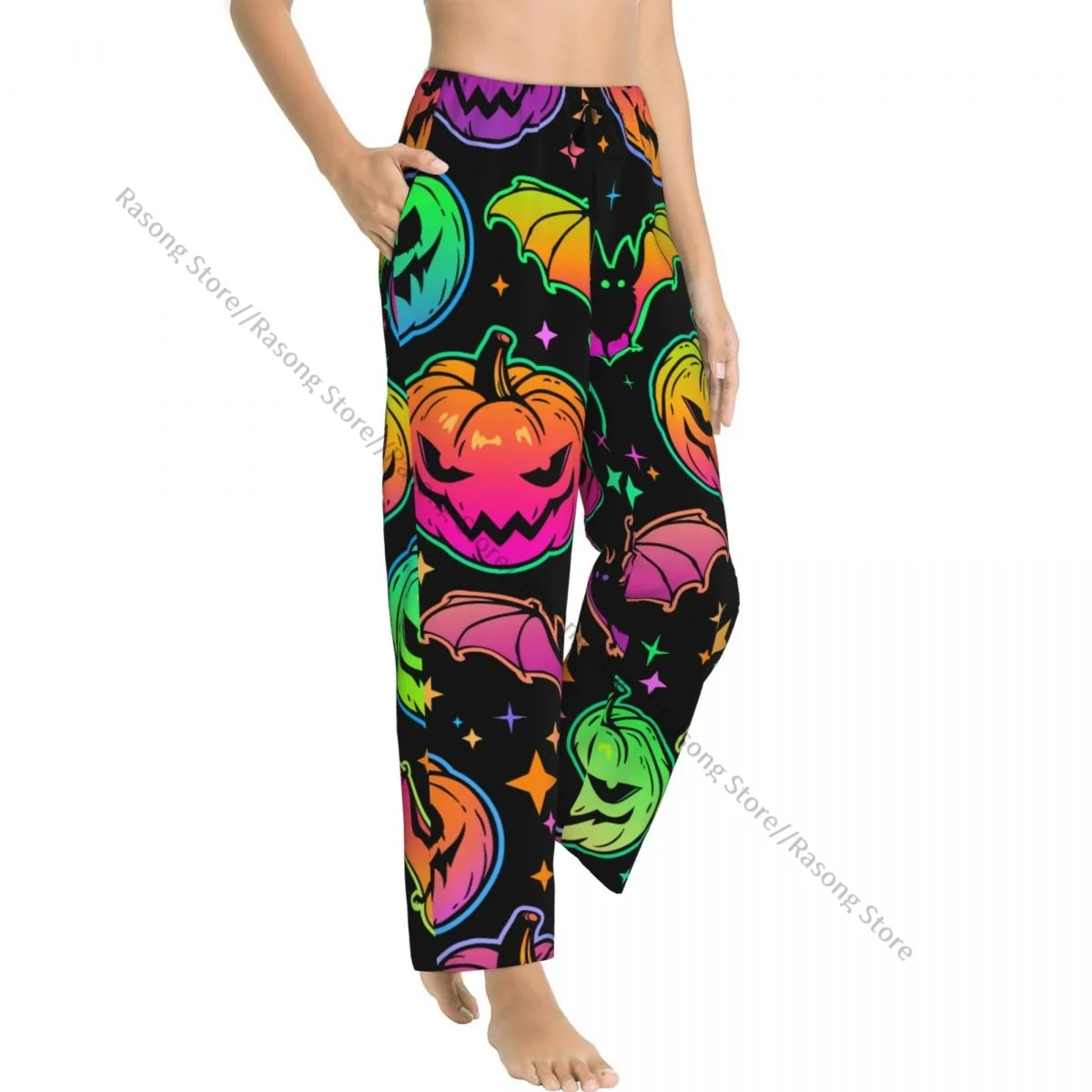 Women Lounge Pants Soft Bright Haloween Pumpkins Pajama Pants Winter Sleepwear