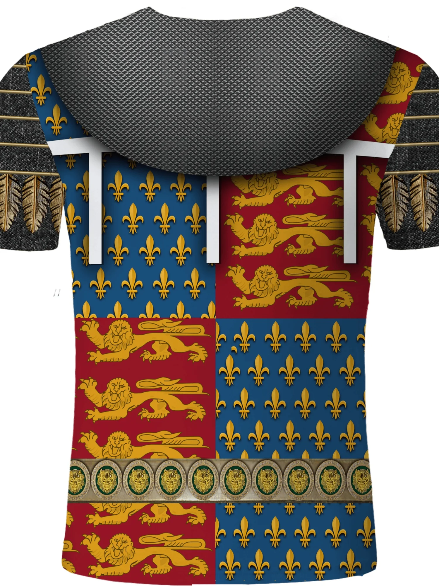 Men's Medieval Knight Armor 3D Print T-Shirt - Short Sleeve, Breathable Polyester, Retro Gorgeous Design with Coat of Arms