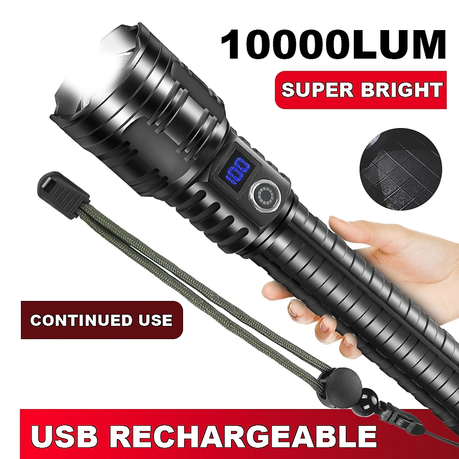 

High Power Led Flashlight TYPE-C Rechargeable Long Range Tactical Torch Strong Light Lamp Outdoor Ultra Powerful Flash Light