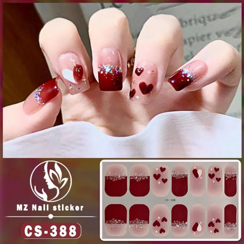 1Sheet 3D Gold Foil Semi-cured Gel Nail Sticker Spring 16Tips Bronzing Floral Star Adhesive Nail Decals y2k Waterproof Nail Wrap