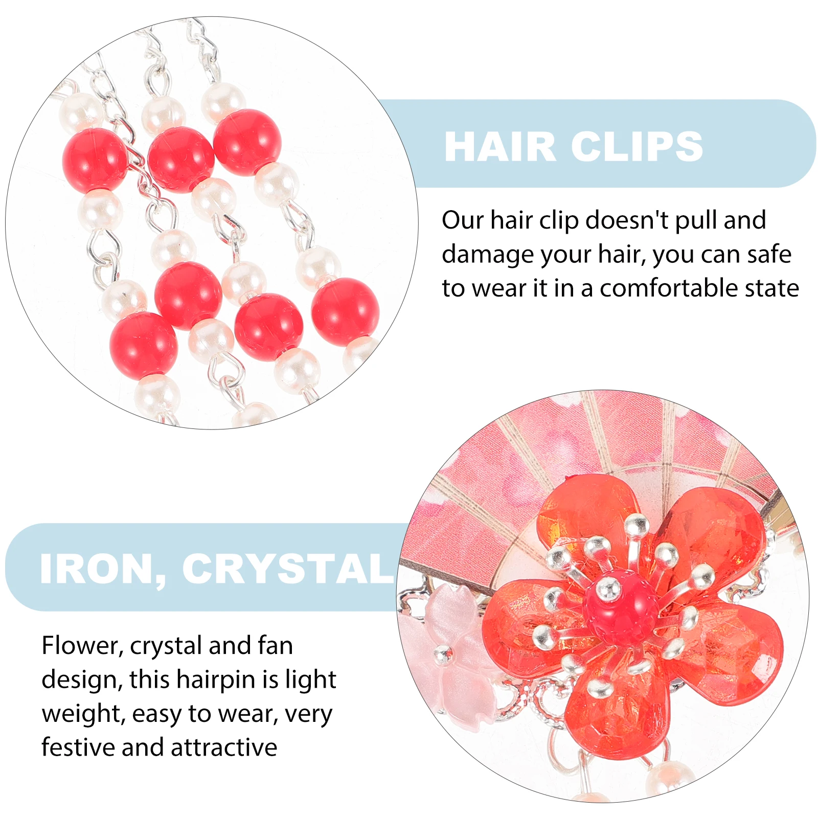 

2pcs Clips Flower Hairpins Fan Tassel Hair Decorations For Girls Women Kids Durable Iron Crystal Lightweight Party Bridal Daily