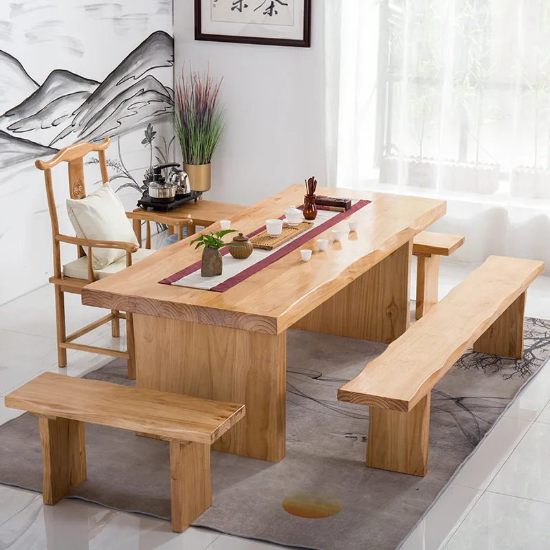 New Chinese-style office solid wood large board tea table simple household living room Kung Fu