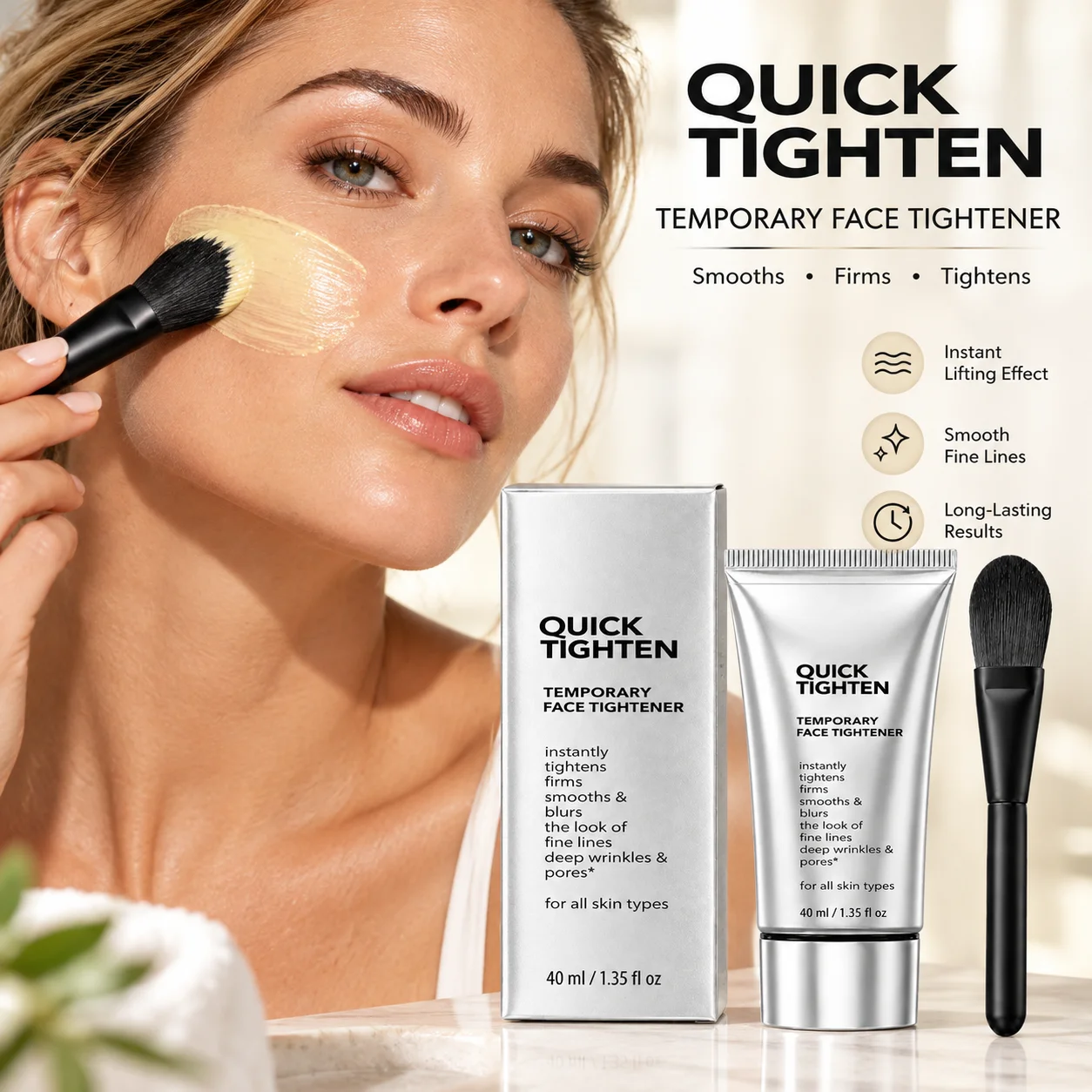 Smoothing Face Tightener Cream With Brush Diminish Fine Lines Refine Face Visible Pores Firming Natrual Look Primer for Beginner