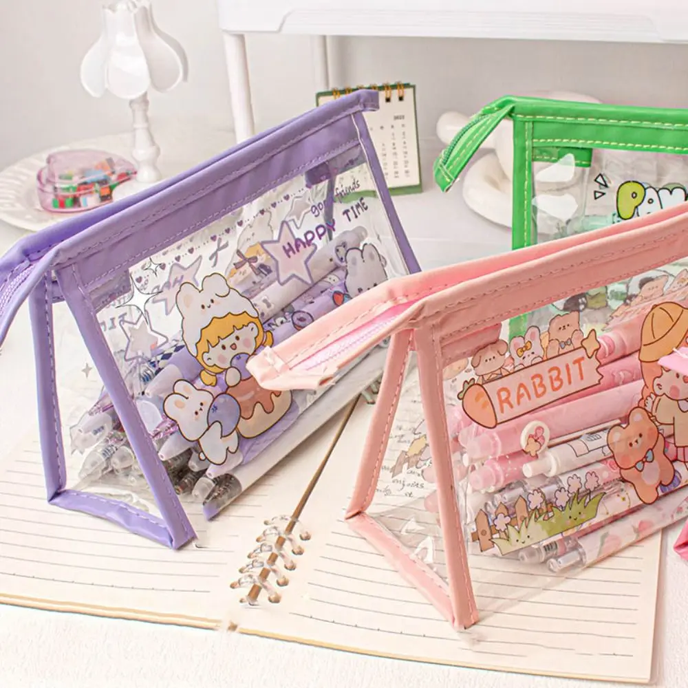 Triangle Capybara Pencil Case Panda PVC Stationery Storage Pouch Transparent Window Large Capacity Stationery Organizer