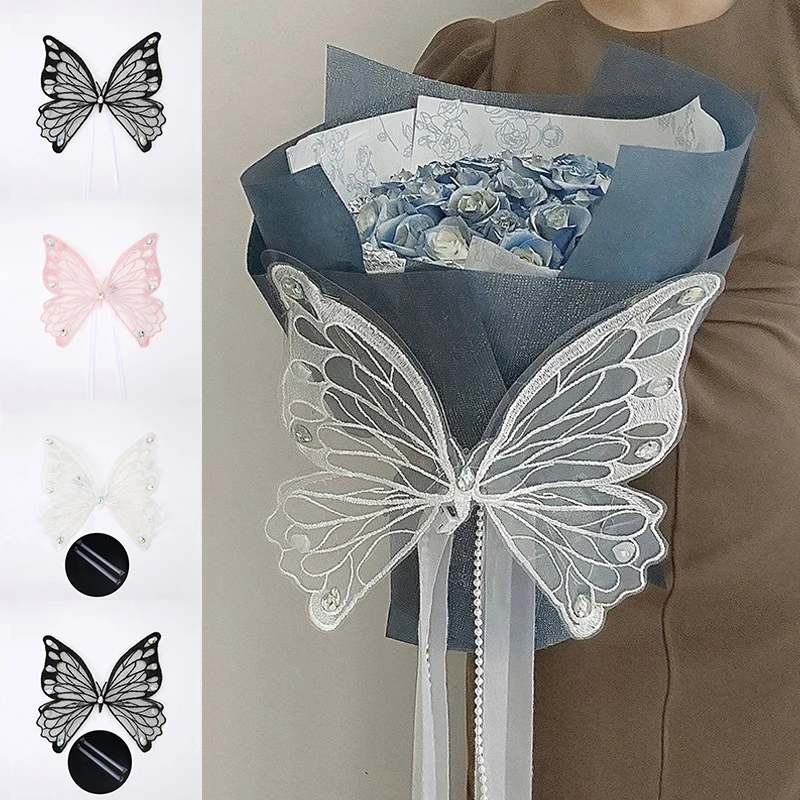 Mesh Glowing Butterfly Wedding Flower Binding Butterfly Decoration Anniversary Party Cake Home Decoration