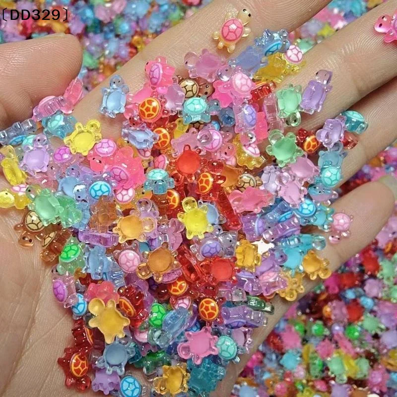 100Pcs Mini Luminous Turtle Resin Charm Colorful Tortoise Ornament Flatback Decor For Nail Art DIY Jewelry Handmade Craft〔DD329〕