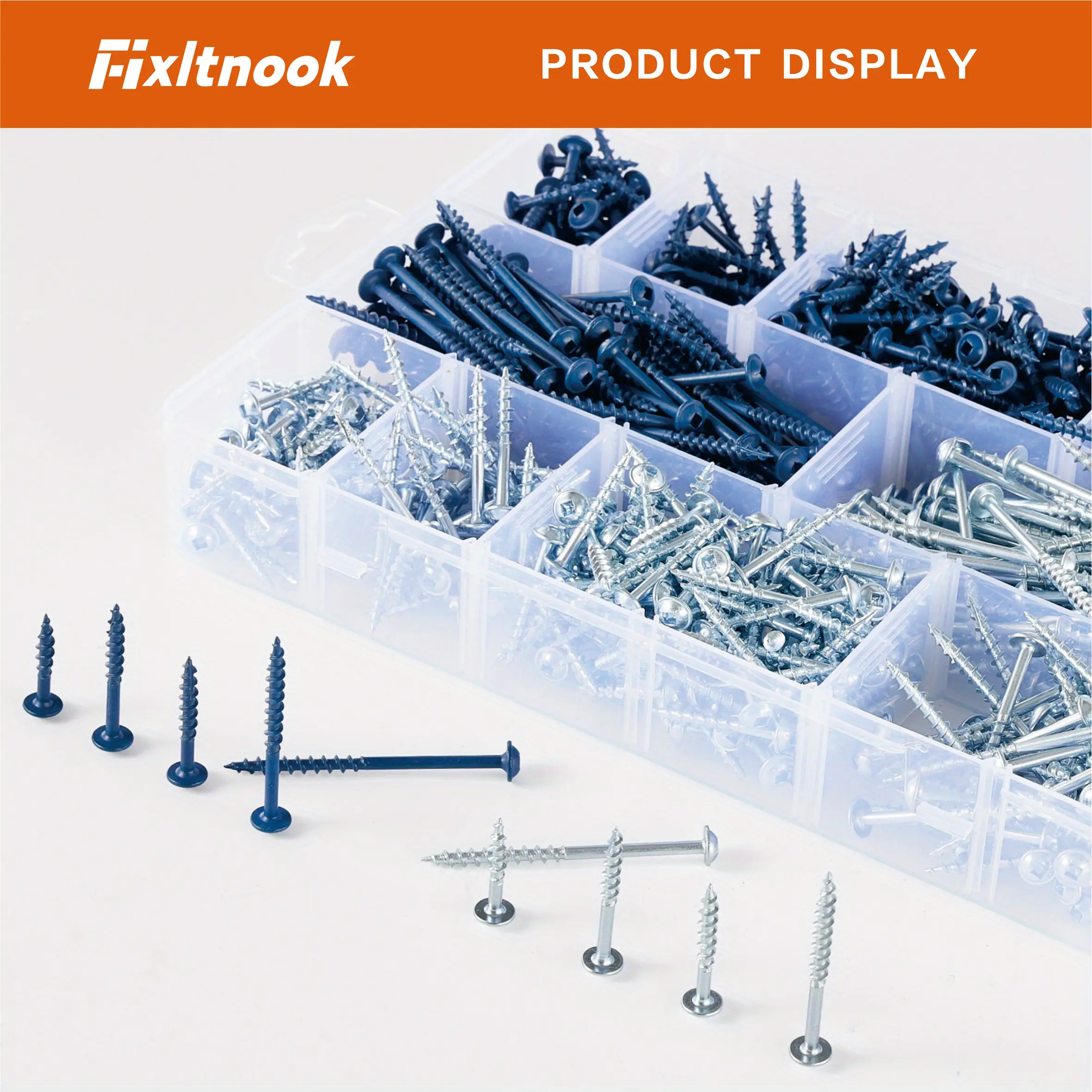 660 براغي جيب، براغي جيب بفتحة مربعة مطلية باللون الأزرق/الفضي. 5 المقاسات: #   8 × 1 "، 1-1/4"، 1-2/3"، 2"، 2-1/2"