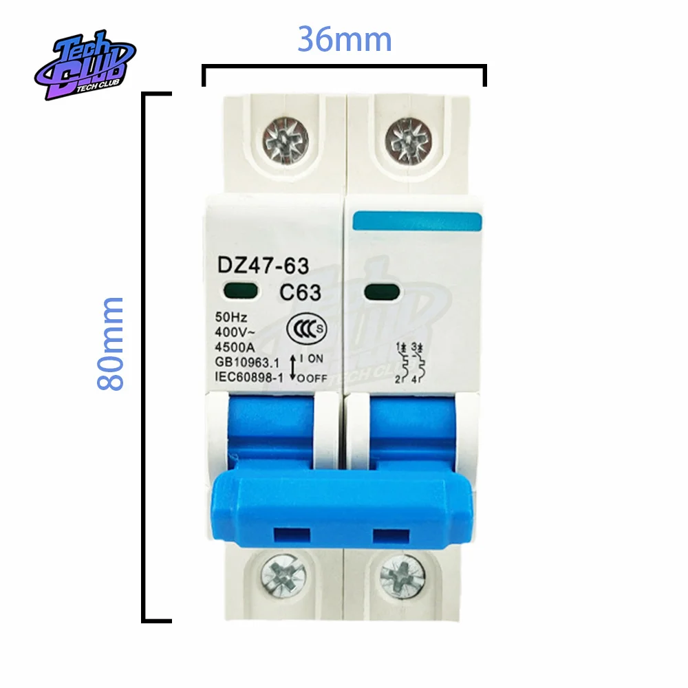 2P AC400V Solar Mini Circuit Breaker 6A 10A 16A 20A 25A 32A 40A 50A 63A DC MCB for PV System Power Supply Accessories