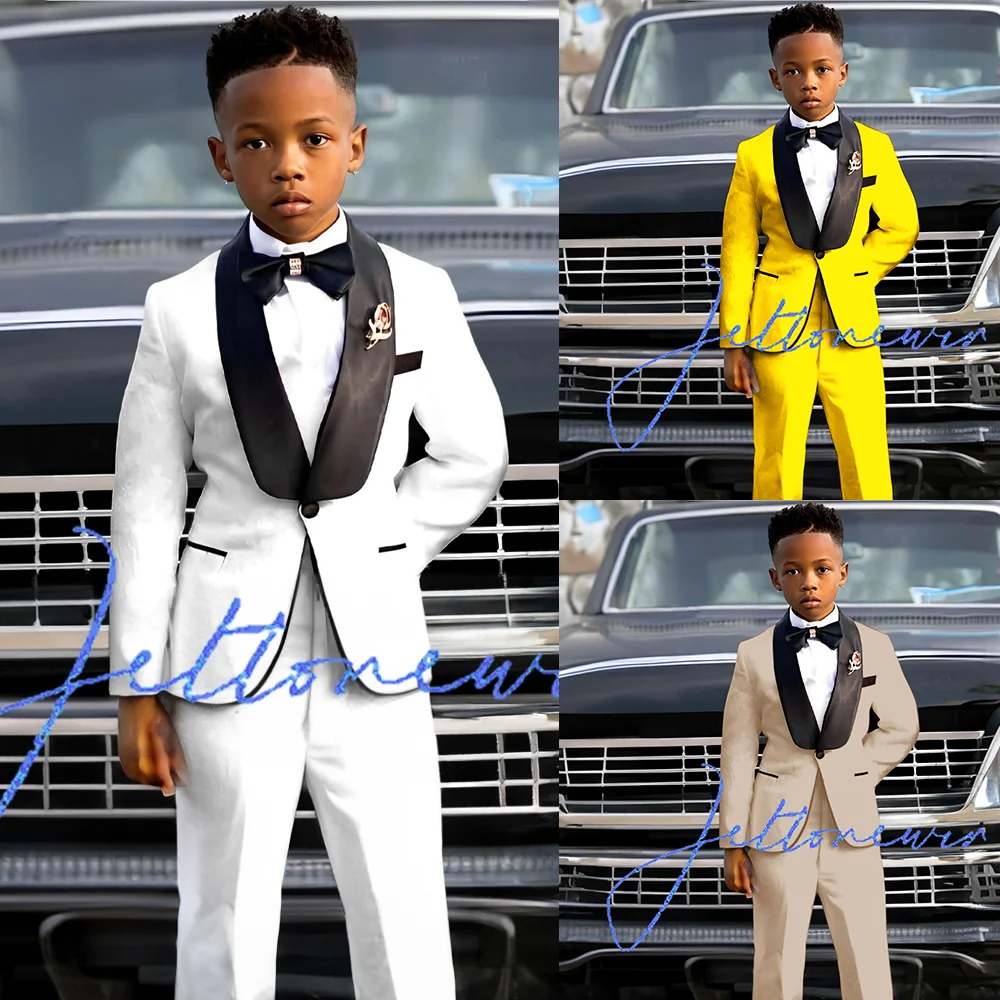 White Boys Suit 2 Piece Set Formal Jacket Pants Wedding Kids Tuxedo Fashion Designer Clothes Custom Dresses