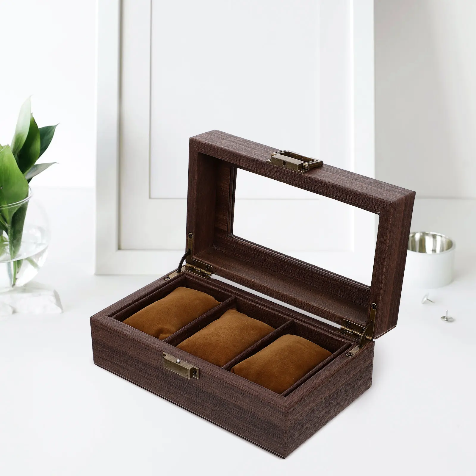 Portable Desktop Wood Watch Display Case Organizer Men Women Multi-functional Bracelet Dustproof Wristwatch Storage