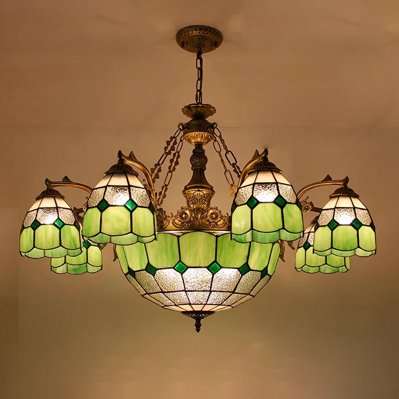 

FAIRY Mediterranean tiffany Chandelier LED Simple Luxury Living Room Bedroom Villa Hotel Cafe Bar Color Glass Pendant Light