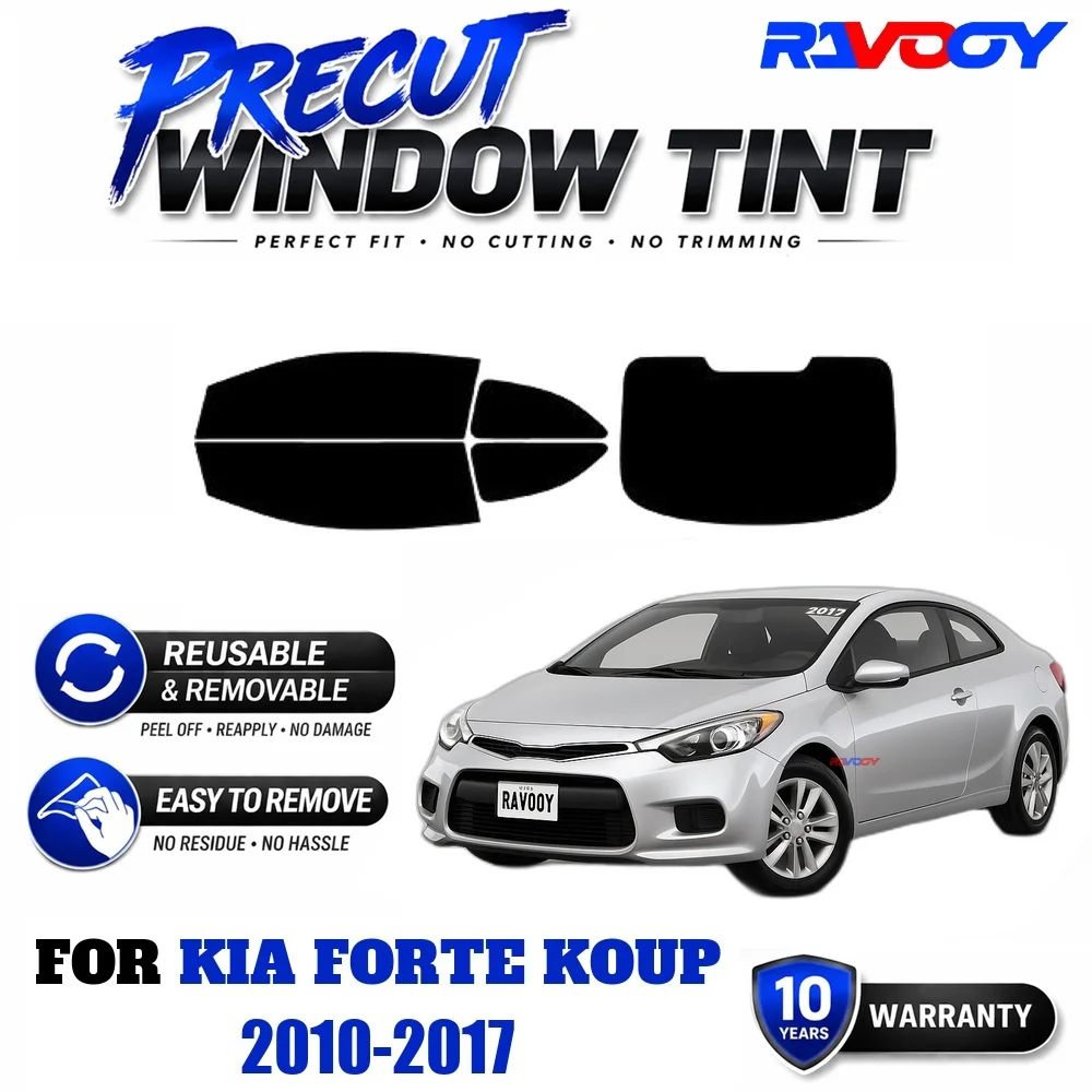 RAVOOY Precut Window Tint, Reusable Removable EPU Film, Custom Fit for Kia Forte Koup 2010-2017, UV Heat Protection