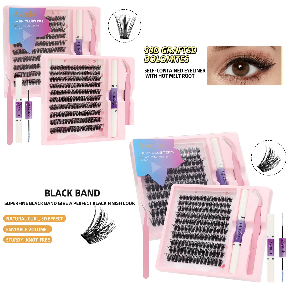 

Fake Eyelash Cluster Kit DIY Lash Extension Kit Strong Hold Natural Waterproof Eyelash Individual Volume Daily Makeup Lashes