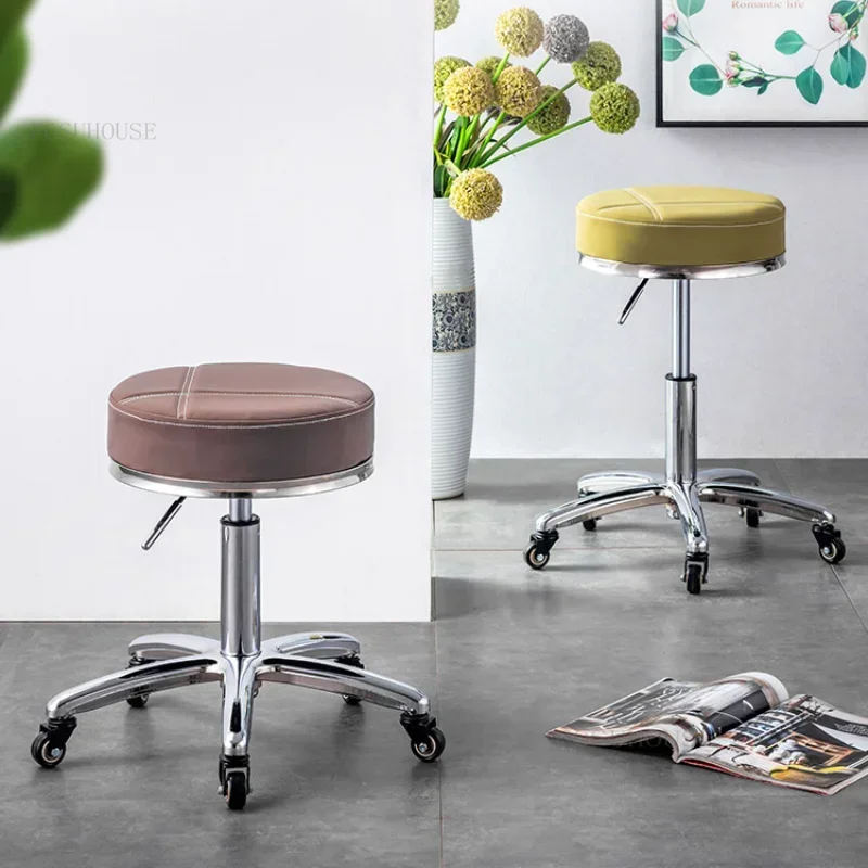 Italian Home Living Room Barber Chairs Light Luxury Front Desk Leisure Round Stools Barber Shop Beauty Salon Makeup StoolN